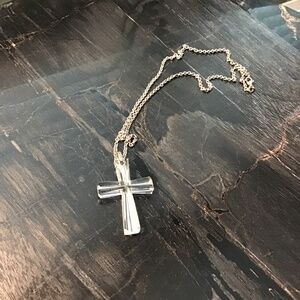 Crystal cross on silver 18” chain